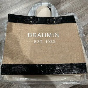 Brahmin Black and Tan Tote Bag